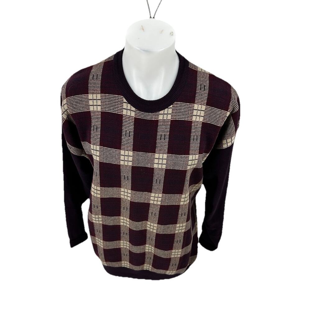Slazenger XL Men Crewneck Pullover Sweater 100% Cotton Golf Checked Vtg 12-5k